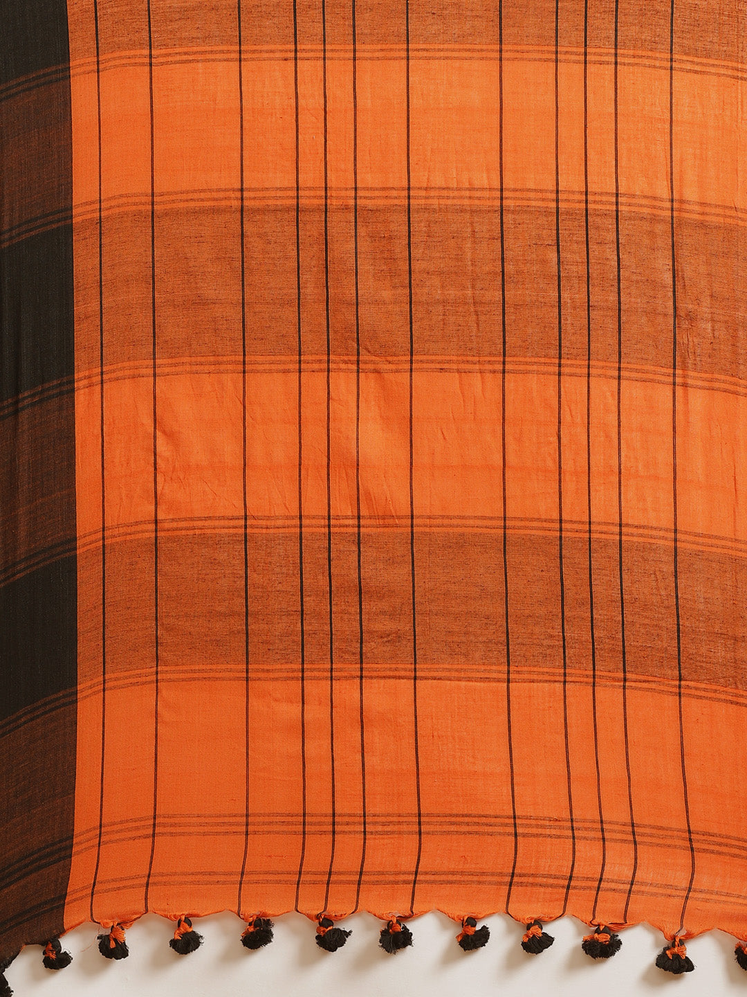 Orange and Black, Kalakari India Cotton Orange Hand crafted saree with blouse SHBESA0021-Saree-Kalakari India-SHBESA0021-Bengal, Cotton, Geographical Indication, Hand Crafted, Heritage Prints, Ikkat, Natural Dyes, Red, Sarees, Sustainable Fabrics, Woven, Yellow-[Linen,Ethnic,wear,Fashionista,Handloom,Handicraft,Indigo,blockprint,block,print,Cotton,Chanderi,Blue, latest,classy,party,bollywood,trendy,summer,style,traditional,formal,elegant,unique,style,hand,block,print, dabu,booti,gift,present,gla