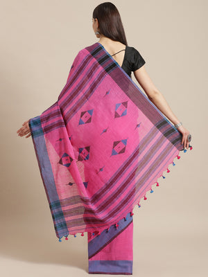 Pink and Magenta, Kalakari India Cotton Pink Hand crafted saree with blouse SHBESA0022-Saree-Kalakari India-SHBESA0022-Bengal, Cotton, Geographical Indication, Hand Crafted, Heritage Prints, Ikkat, Natural Dyes, Red, Sarees, Sustainable Fabrics, Woven, Yellow-[Linen,Ethnic,wear,Fashionista,Handloom,Handicraft,Indigo,blockprint,block,print,Cotton,Chanderi,Blue, latest,classy,party,bollywood,trendy,summer,style,traditional,formal,elegant,unique,style,hand,block,print, dabu,booti,gift,present,glamo