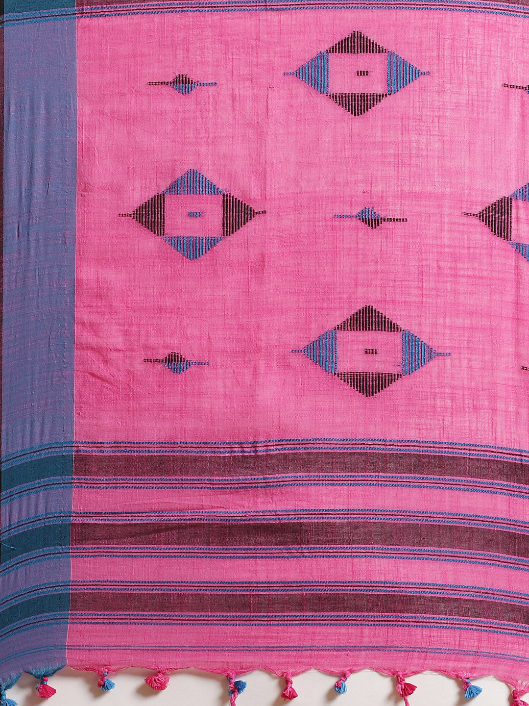 Pink and Magenta, Kalakari India Cotton Pink Hand crafted saree with blouse SHBESA0022-Saree-Kalakari India-SHBESA0022-Bengal, Cotton, Geographical Indication, Hand Crafted, Heritage Prints, Ikkat, Natural Dyes, Red, Sarees, Sustainable Fabrics, Woven, Yellow-[Linen,Ethnic,wear,Fashionista,Handloom,Handicraft,Indigo,blockprint,block,print,Cotton,Chanderi,Blue, latest,classy,party,bollywood,trendy,summer,style,traditional,formal,elegant,unique,style,hand,block,print, dabu,booti,gift,present,glamo