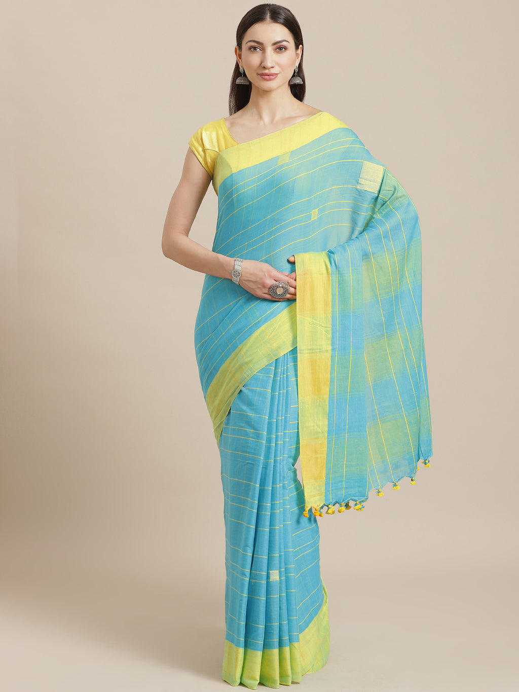 Blue and Green, Kalakari India Cotton Blue Hand crafted saree with blouse SHBESA0024-Saree-Kalakari India-SHBESA0024-Bengal, Cotton, Geographical Indication, Hand Crafted, Heritage Prints, Ikkat, Natural Dyes, Red, Sarees, Sustainable Fabrics, Woven, Yellow-[Linen,Ethnic,wear,Fashionista,Handloom,Handicraft,Indigo,blockprint,block,print,Cotton,Chanderi,Blue, latest,classy,party,bollywood,trendy,summer,style,traditional,formal,elegant,unique,style,hand,block,print, dabu,booti,gift,present,glamoro