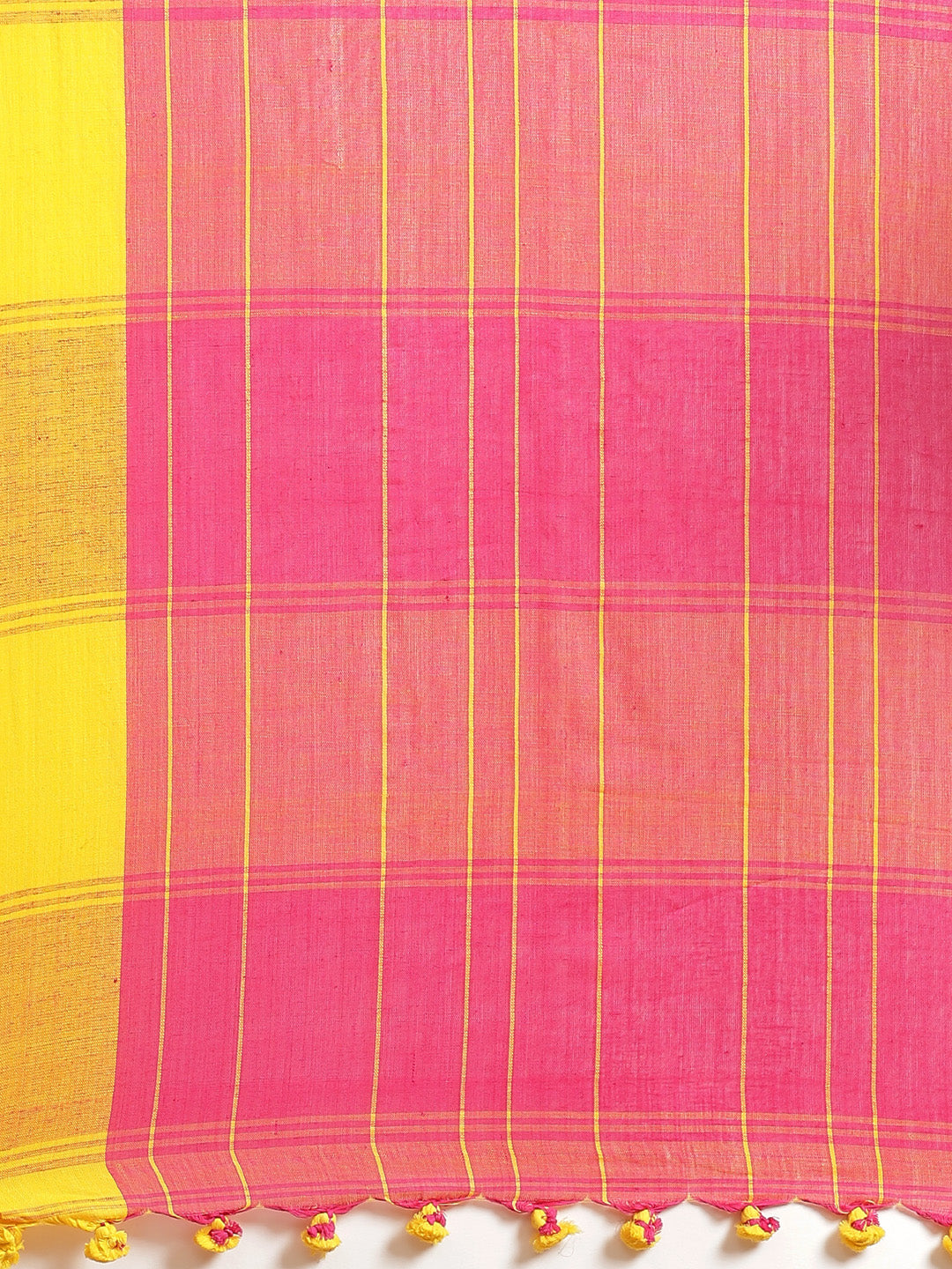 Pink and Yellow, Kalakari India Cotton Pink Hand crafted saree with blouse SHBESA0025-Saree-Kalakari India-SHBESA0025-Bengal, Cotton, Geographical Indication, Hand Crafted, Heritage Prints, Ikkat, Natural Dyes, Red, Sarees, Sustainable Fabrics, Woven, Yellow-[Linen,Ethnic,wear,Fashionista,Handloom,Handicraft,Indigo,blockprint,block,print,Cotton,Chanderi,Blue, latest,classy,party,bollywood,trendy,summer,style,traditional,formal,elegant,unique,style,hand,block,print, dabu,booti,gift,present,glamor