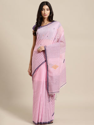Pink and Blue, Kalakari India Ikat Silk Cotton Woven Design Saree with Blouse SHBESA0031-Saree-Kalakari India-SHBESA0031-Bengal, Cotton, Geographical Indication, Hand Crafted, Heritage Prints, Ikkat, Natural Dyes, Red, Sarees, Sustainable Fabrics, Woven, Yellow-[Linen,Ethnic,wear,Fashionista,Handloom,Handicraft,Indigo,blockprint,block,print,Cotton,Chanderi,Blue, latest,classy,party,bollywood,trendy,summer,style,traditional,formal,elegant,unique,style,hand,block,print, dabu,booti,gift,present,gla