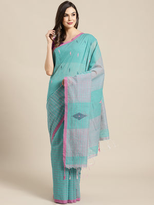 Green and Pink, Kalakari India Ikat Silk Cotton Woven Design Saree with Blouse SHBESA0032-Saree-Kalakari India-SHBESA0032-Bengal, Cotton, Geographical Indication, Hand Crafted, Heritage Prints, Ikkat, Natural Dyes, Red, Sarees, Sustainable Fabrics, Woven, Yellow-[Linen,Ethnic,wear,Fashionista,Handloom,Handicraft,Indigo,blockprint,block,print,Cotton,Chanderi,Blue, latest,classy,party,bollywood,trendy,summer,style,traditional,formal,elegant,unique,style,hand,block,print, dabu,booti,gift,present,gl