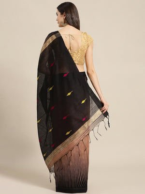 Black and Yellow, Kalakari India Ikat Silk Cotton Woven Design Saree with Blouse SHBESA0034-Saree-Kalakari India-SHBESA0034-Bengal, Cotton, Geographical Indication, Hand Crafted, Heritage Prints, Ikkat, Natural Dyes, Red, Sarees, Sustainable Fabrics, Woven, Yellow-[Linen,Ethnic,wear,Fashionista,Handloom,Handicraft,Indigo,blockprint,block,print,Cotton,Chanderi,Blue, latest,classy,party,bollywood,trendy,summer,style,traditional,formal,elegant,unique,style,hand,block,print, dabu,booti,gift,present,