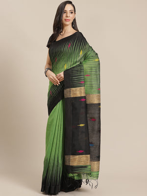 Green and Black, Kalakari India Ikat Silk Cotton Woven Design Saree with Blouse SHBESA0035-Saree-Kalakari India-SHBESA0035-Bengal, Cotton, Geographical Indication, Hand Crafted, Heritage Prints, Ikkat, Natural Dyes, Red, Sarees, Sustainable Fabrics, Woven, Yellow-[Linen,Ethnic,wear,Fashionista,Handloom,Handicraft,Indigo,blockprint,block,print,Cotton,Chanderi,Blue, latest,classy,party,bollywood,trendy,summer,style,traditional,formal,elegant,unique,style,hand,block,print, dabu,booti,gift,present,g