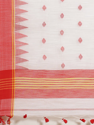 White and Red, Kalakari India Ikat Silk Cotton Woven Design Saree with Blouse SHBESA0036-Saree-Kalakari India-SHBESA0036-Bengal, Cotton, Geographical Indication, Hand Crafted, Heritage Prints, Ikkat, Natural Dyes, Red, Sarees, Sustainable Fabrics, Woven, Yellow-[Linen,Ethnic,wear,Fashionista,Handloom,Handicraft,Indigo,blockprint,block,print,Cotton,Chanderi,Blue, latest,classy,party,bollywood,trendy,summer,style,traditional,formal,elegant,unique,style,hand,block,print, dabu,booti,gift,present,gla