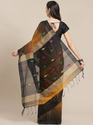 Mustard and Black, Kalakari India Ikat Silk Cotton Woven Design Saree with Blouse SHBESA0041-Saree-Kalakari India-SHBESA0041-Bengal, Cotton, Geographical Indication, Hand Crafted, Heritage Prints, Ikkat, Natural Dyes, Red, Sarees, Sustainable Fabrics, Woven, Yellow-[Linen,Ethnic,wear,Fashionista,Handloom,Handicraft,Indigo,blockprint,block,print,Cotton,Chanderi,Blue, latest,classy,party,bollywood,trendy,summer,style,traditional,formal,elegant,unique,style,hand,block,print, dabu,booti,gift,present