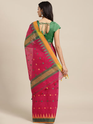 Pink and Green, Kalakari India Ikat Silk Cotton Woven Design Saree with Blouse SHBESA0042-Saree-Kalakari India-SHBESA0042-Bengal, Cotton, Geographical Indication, Hand Crafted, Heritage Prints, Ikkat, Natural Dyes, Red, Sarees, Sustainable Fabrics, Woven, Yellow-[Linen,Ethnic,wear,Fashionista,Handloom,Handicraft,Indigo,blockprint,block,print,Cotton,Chanderi,Blue, latest,classy,party,bollywood,trendy,summer,style,traditional,formal,elegant,unique,style,hand,block,print, dabu,booti,gift,present,gl