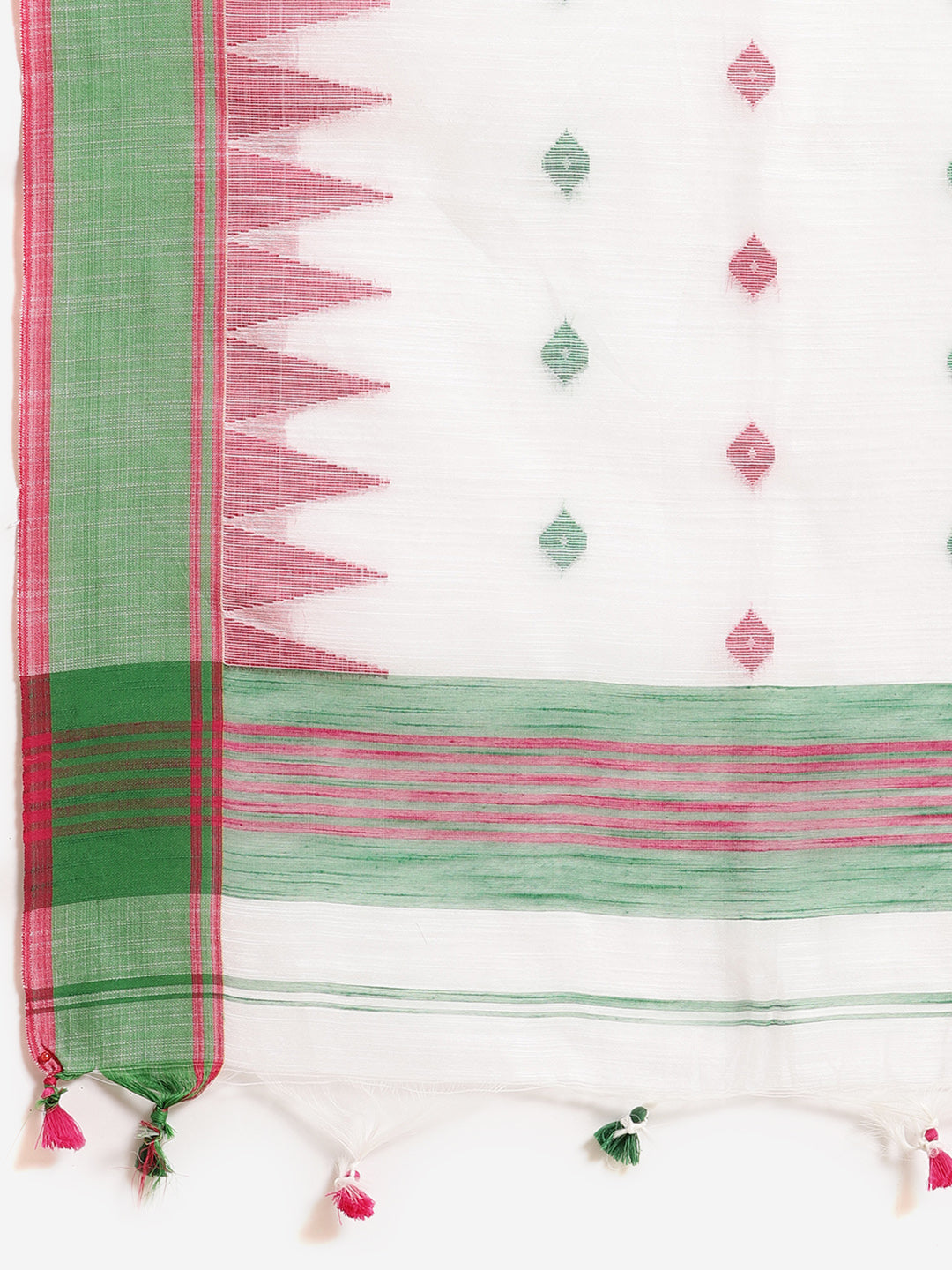 White and Green, Kalakari India Ikat Silk Cotton Woven Design Saree with Blouse SHBESA0044-Saree-Kalakari India-SHBESA0044-Bengal, Cotton, Geographical Indication, Hand Crafted, Heritage Prints, Ikkat, Natural Dyes, Red, Sarees, Sustainable Fabrics, Woven, Yellow-[Linen,Ethnic,wear,Fashionista,Handloom,Handicraft,Indigo,blockprint,block,print,Cotton,Chanderi,Blue, latest,classy,party,bollywood,trendy,summer,style,traditional,formal,elegant,unique,style,hand,block,print, dabu,booti,gift,present,g