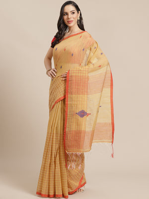 Brown and Red, Kalakari India Ikat Silk Cotton Woven Design Saree with Blouse SHBESA0047-Saree-Kalakari India-SHBESA0047-Bengal, Cotton, Geographical Indication, Hand Crafted, Heritage Prints, Ikkat, Natural Dyes, Red, Sarees, Sustainable Fabrics, Woven, Yellow-[Linen,Ethnic,wear,Fashionista,Handloom,Handicraft,Indigo,blockprint,block,print,Cotton,Chanderi,Blue, latest,classy,party,bollywood,trendy,summer,style,traditional,formal,elegant,unique,style,hand,block,print, dabu,booti,gift,present,gla