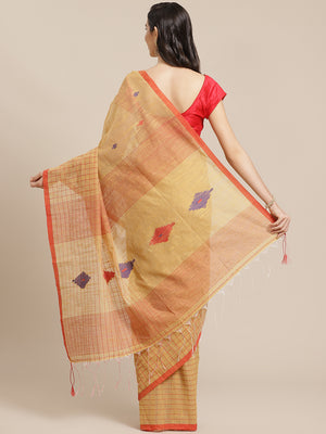 Brown and Red, Kalakari India Ikat Silk Cotton Woven Design Saree with Blouse SHBESA0047-Saree-Kalakari India-SHBESA0047-Bengal, Cotton, Geographical Indication, Hand Crafted, Heritage Prints, Ikkat, Natural Dyes, Red, Sarees, Sustainable Fabrics, Woven, Yellow-[Linen,Ethnic,wear,Fashionista,Handloom,Handicraft,Indigo,blockprint,block,print,Cotton,Chanderi,Blue, latest,classy,party,bollywood,trendy,summer,style,traditional,formal,elegant,unique,style,hand,block,print, dabu,booti,gift,present,gla