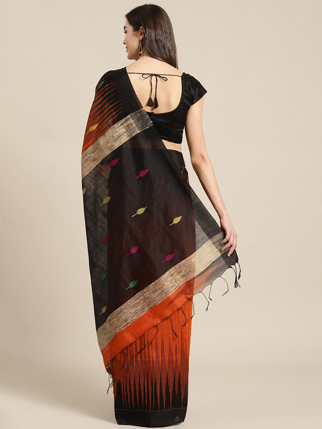Orange and , Kalakari India Ikat Silk Cotton Woven Design Saree with Blouse SHBESA0049-Saree-Kalakari India-SHBESA0049-Bengal, Cotton, Geographical Indication, Hand Crafted, Heritage Prints, Ikkat, Natural Dyes, Red, Sarees, Sustainable Fabrics, Woven, Yellow-[Linen,Ethnic,wear,Fashionista,Handloom,Handicraft,Indigo,blockprint,block,print,Cotton,Chanderi,Blue, latest,classy,party,bollywood,trendy,summer,style,traditional,formal,elegant,unique,style,hand,block,print, dabu,booti,gift,present,glamo