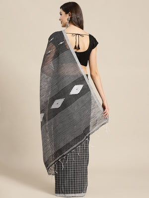 Grey and White, Kalakari India Ikat Silk Cotton Woven Design Saree with Blouse SHBESA0053-Saree-Kalakari India-SHBESA0053-Bengal, Cotton, Geographical Indication, Hand Crafted, Heritage Prints, Ikkat, Natural Dyes, Red, Sarees, Sustainable Fabrics, Woven, Yellow-[Linen,Ethnic,wear,Fashionista,Handloom,Handicraft,Indigo,blockprint,block,print,Cotton,Chanderi,Blue, latest,classy,party,bollywood,trendy,summer,style,traditional,formal,elegant,unique,style,hand,block,print, dabu,booti,gift,present,gl