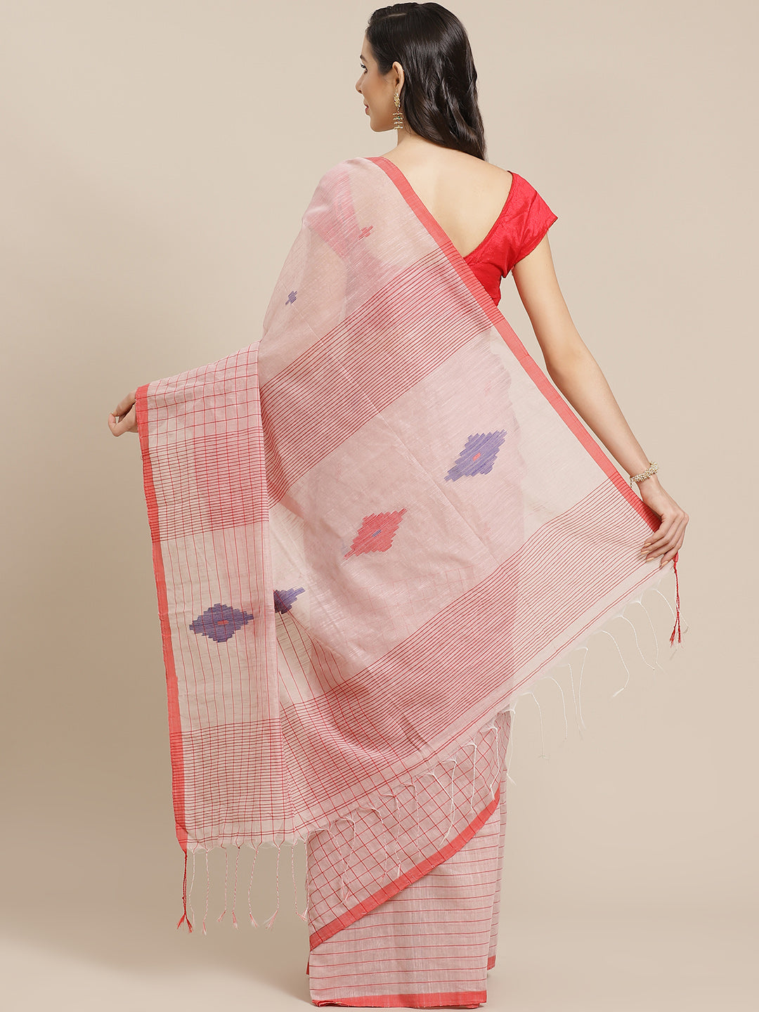 Pink and Red, Kalakari India Ikat Silk Cotton Woven Design Saree with Blouse SHBESA0055-Saree-Kalakari India-SHBESA0055-Bengal, Cotton, Geographical Indication, Hand Crafted, Heritage Prints, Ikkat, Natural Dyes, Red, Sarees, Sustainable Fabrics, Woven, Yellow-[Linen,Ethnic,wear,Fashionista,Handloom,Handicraft,Indigo,blockprint,block,print,Cotton,Chanderi,Blue, latest,classy,party,bollywood,trendy,summer,style,traditional,formal,elegant,unique,style,hand,block,print, dabu,booti,gift,present,glam