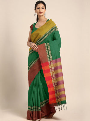 Green Jamdani Woven Design Saree With Blouse Piece SHBESA0059 SHBESA0059-Saree-Kalakari India-SHBESA0059-Geographical Indication, Hand Crafted, Handloom, Heritage Prints, Jamdani, Natural Dyes, Pure Cotton, Sarees, Sustainable Fabrics, West Bengal, Woven-[Linen,Ethnic,wear,Fashionista,Handloom,Handicraft,Indigo,blockprint,block,print,Cotton,Chanderi,Blue, latest,classy,party,bollywood,trendy,summer,style,traditional,formal,elegant,unique,style,hand,block,print, dabu,booti,gift,present,glamorous,