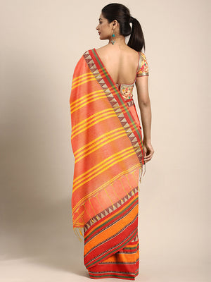 Orange Jamdani Woven Design Saree With Blouse Piece SHBESA0064 SHBESA0064-Saree-Kalakari India-SHBESA0064-Geographical Indication, Hand Crafted, Handloom, Heritage Prints, Jamdani, Natural Dyes, Pure Cotton, Sarees, Sustainable Fabrics, West Bengal, Woven-[Linen,Ethnic,wear,Fashionista,Handloom,Handicraft,Indigo,blockprint,block,print,Cotton,Chanderi,Blue, latest,classy,party,bollywood,trendy,summer,style,traditional,formal,elegant,unique,style,hand,block,print, dabu,booti,gift,present,glamorous