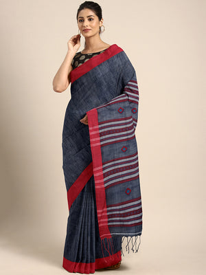 Navy Blue Jamdani Woven Design Saree With Blouse Piece SHBESA0066 SHBESA0066-Saree-Kalakari India-SHBESA0066-Geographical Indication, Hand Crafted, Handloom, Heritage Prints, Jamdani, Natural Dyes, Pure Cotton, Sarees, Sustainable Fabrics, West Bengal, Woven-[Linen,Ethnic,wear,Fashionista,Handloom,Handicraft,Indigo,blockprint,block,print,Cotton,Chanderi,Blue, latest,classy,party,bollywood,trendy,summer,style,traditional,formal,elegant,unique,style,hand,block,print, dabu,booti,gift,present,glamor