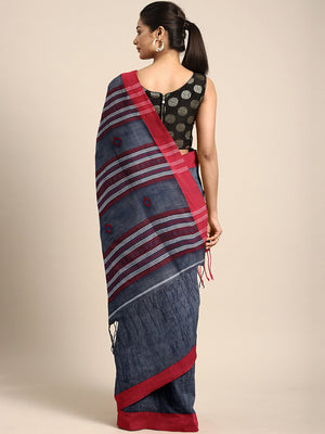 Navy Blue Jamdani Woven Design Saree With Blouse Piece SHBESA0066 SHBESA0066-Saree-Kalakari India-SHBESA0066-Geographical Indication, Hand Crafted, Handloom, Heritage Prints, Jamdani, Natural Dyes, Pure Cotton, Sarees, Sustainable Fabrics, West Bengal, Woven-[Linen,Ethnic,wear,Fashionista,Handloom,Handicraft,Indigo,blockprint,block,print,Cotton,Chanderi,Blue, latest,classy,party,bollywood,trendy,summer,style,traditional,formal,elegant,unique,style,hand,block,print, dabu,booti,gift,present,glamor