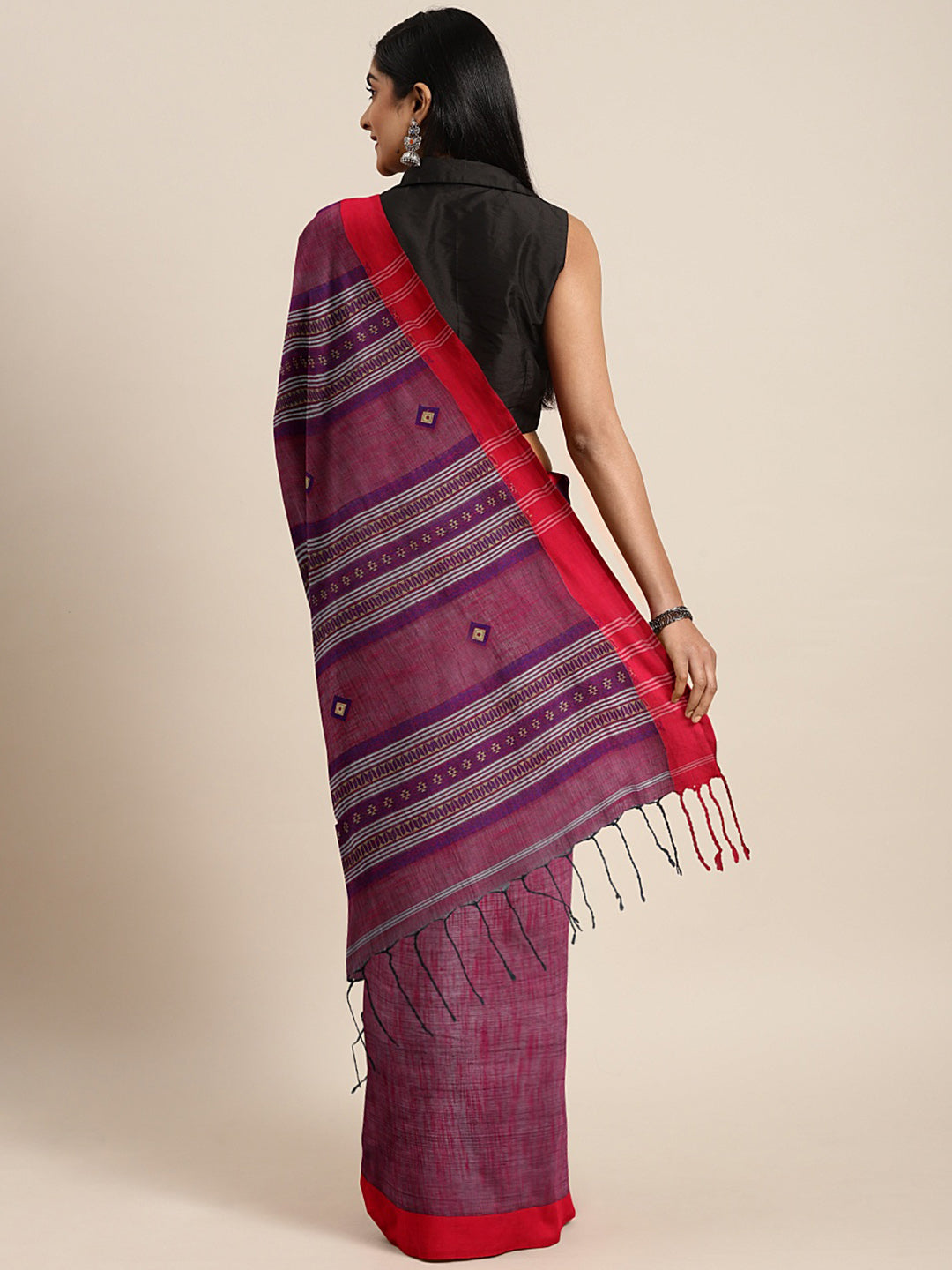 Purple Jamdani Woven Design Saree With Blouse Piece SHBESA0069 SHBESA0069-Saree-Kalakari India-SHBESA0069-Geographical Indication, Hand Crafted, Handloom, Heritage Prints, Jamdani, Natural Dyes, Pure Cotton, Sarees, Sustainable Fabrics, West Bengal, Woven-[Linen,Ethnic,wear,Fashionista,Handloom,Handicraft,Indigo,blockprint,block,print,Cotton,Chanderi,Blue, latest,classy,party,bollywood,trendy,summer,style,traditional,formal,elegant,unique,style,hand,block,print, dabu,booti,gift,present,glamorous