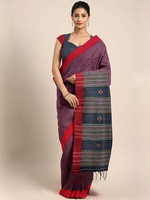 Purple Jamdani Woven Design Saree With Blouse Piece SHBESA0074 SHBESA0074-Saree-Kalakari India-SHBESA0074-Geographical Indication, Hand Crafted, Handloom, Heritage Prints, Jamdani, Natural Dyes, Pure Cotton, Sarees, Sustainable Fabrics, West Bengal, Woven-[Linen,Ethnic,wear,Fashionista,Handloom,Handicraft,Indigo,blockprint,block,print,Cotton,Chanderi,Blue, latest,classy,party,bollywood,trendy,summer,style,traditional,formal,elegant,unique,style,hand,block,print, dabu,booti,gift,present,glamorous