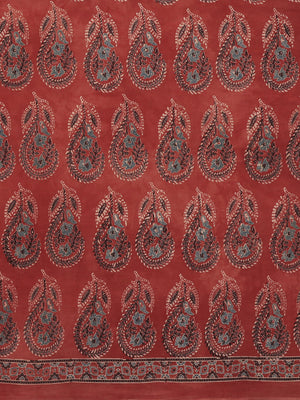 Red Ajrakh Handblock Print Saree With Blouse Piece SKAJSA0006 SKAJSA0006-Saree-Kalakari India-SKAJSA0006-Ajrakh, Geographical Indication, Gujrat, Hand Crafted, Heritage Prints, Natural Dyes, Pure Cotton, Sarees, Sustainable Fabrics, Woven-[Linen,Ethnic,wear,Fashionista,Handloom,Handicraft,Indigo,blockprint,block,print,Cotton,Chanderi,Blue, latest,classy,party,bollywood,trendy,summer,style,traditional,formal,elegant,unique,style,hand,block,print, dabu,booti,gift,present,glamorous,affordable,colle