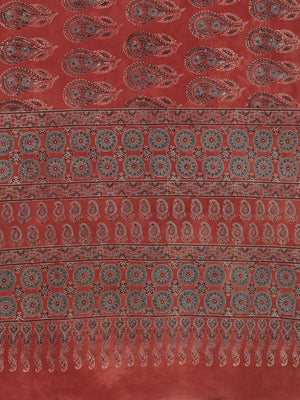 Red Ajrakh Handblock Print Saree With Blouse Piece SKAJSA0006 SKAJSA0006-Saree-Kalakari India-SKAJSA0006-Ajrakh, Geographical Indication, Gujrat, Hand Crafted, Heritage Prints, Natural Dyes, Pure Cotton, Sarees, Sustainable Fabrics, Woven-[Linen,Ethnic,wear,Fashionista,Handloom,Handicraft,Indigo,blockprint,block,print,Cotton,Chanderi,Blue, latest,classy,party,bollywood,trendy,summer,style,traditional,formal,elegant,unique,style,hand,block,print, dabu,booti,gift,present,glamorous,affordable,colle