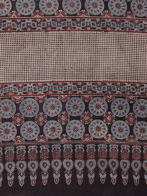 Brown Ajrakh Handblock Print Saree With Blouse Piece SKAJSA0007 SKAJSA0007-Saree-Kalakari India-SKAJSA0007-Ajrakh, Geographical Indication, Gujrat, Hand Crafted, Heritage Prints, Natural Dyes, Pure Cotton, Sarees, Sustainable Fabrics, Woven-[Linen,Ethnic,wear,Fashionista,Handloom,Handicraft,Indigo,blockprint,block,print,Cotton,Chanderi,Blue, latest,classy,party,bollywood,trendy,summer,style,traditional,formal,elegant,unique,style,hand,block,print, dabu,booti,gift,present,glamorous,affordable,col