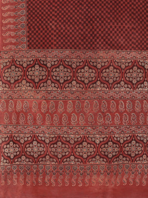 Red Ajrakh Handblock Print Saree With Blouse Piece SKAJSA0008 SKAJSA0008-Saree-Kalakari India-SKAJSA0008-Ajrakh, Geographical Indication, Gujrat, Hand Crafted, Heritage Prints, Natural Dyes, Pure Cotton, Sarees, Sustainable Fabrics, Woven-[Linen,Ethnic,wear,Fashionista,Handloom,Handicraft,Indigo,blockprint,block,print,Cotton,Chanderi,Blue, latest,classy,party,bollywood,trendy,summer,style,traditional,formal,elegant,unique,style,hand,block,print, dabu,booti,gift,present,glamorous,affordable,colle