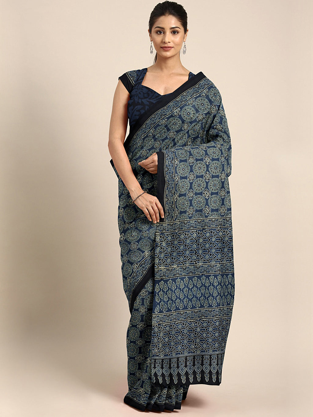 Purple Ajrakh Handblock Print Saree With Blouse Piece SKAJSA0009 SKAJSA0009-Saree-Kalakari India-SKAJSA0009-Ajrakh, Geographical Indication, Gujrat, Hand Crafted, Heritage Prints, Natural Dyes, Pure Cotton, Sarees, Sustainable Fabrics, Woven-[Linen,Ethnic,wear,Fashionista,Handloom,Handicraft,Indigo,blockprint,block,print,Cotton,Chanderi,Blue, latest,classy,party,bollywood,trendy,summer,style,traditional,formal,elegant,unique,style,hand,block,print, dabu,booti,gift,present,glamorous,affordable,co