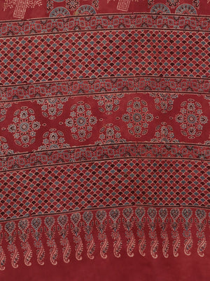Red Ajrakh Handblock Print Saree With Blouse Piece SKAJSA0010 SKAJSA0010-Saree-Kalakari India-SKAJSA0010-Ajrakh, Geographical Indication, Gujrat, Hand Crafted, Heritage Prints, Natural Dyes, Pure Cotton, Sarees, Sustainable Fabrics, Woven-[Linen,Ethnic,wear,Fashionista,Handloom,Handicraft,Indigo,blockprint,block,print,Cotton,Chanderi,Blue, latest,classy,party,bollywood,trendy,summer,style,traditional,formal,elegant,unique,style,hand,block,print, dabu,booti,gift,present,glamorous,affordable,colle