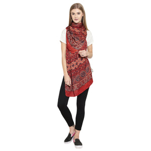 Exotic Modal Silk Handmade Scarf-Scarf-Kalakari India-SKAJST0005-Ajrakh, Gaji Silk, Geographical Indication, Hand Blocks, Hand Crafted, Heritage Prints, Scarf, Silk, Sustainable Fabrics, Vegan Silk-[Linen,Ethnic,wear,Fashionista,Handloom,Handicraft,Indigo,blockprint,block,print,Cotton,Chanderi,Blue, latest,classy,party,bollywood,trendy,summer,style,traditional,formal,elegant,unique,style,hand,block,print, dabu,booti,gift,present,glamorous,affordable,collectible,Sari,Saree,printed, holi, Diwali, 