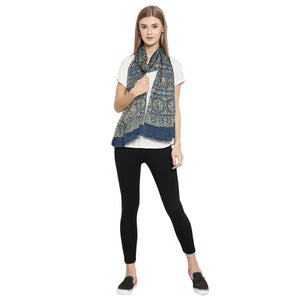 Exotic Modal Silk Handmade Scarf-Scarf-Kalakari India-SKAJST0009-Ajrakh, Gaji Silk, Geographical Indication, Hand Blocks, Hand Crafted, Heritage Prints, Scarf, Silk, Sustainable Fabrics, Vegan Silk-[Linen,Ethnic,wear,Fashionista,Handloom,Handicraft,Indigo,blockprint,block,print,Cotton,Chanderi,Blue, latest,classy,party,bollywood,trendy,summer,style,traditional,formal,elegant,unique,style,hand,block,print, dabu,booti,gift,present,glamorous,affordable,collectible,Sari,Saree,printed, holi, Diwali, 