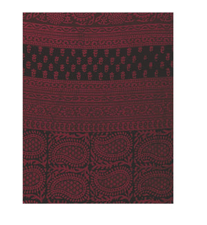 Kalakari India Maroon & Black Bagh Handblock Print Handcrafted Cotton Saree-Saree-Kalakari India-ZIBASA0021-Bagh, Cotton, Geographical Indication, Hand Blocks, Hand Crafted, Heritage Prints, Natural Dyes, Sarees, Sustainable Fabrics-[Linen,Ethnic,wear,Fashionista,Handloom,Handicraft,Indigo,blockprint,block,print,Cotton,Chanderi,Blue, latest,classy,party,bollywood,trendy,summer,style,traditional,formal,elegant,unique,style,hand,block,print, dabu,booti,gift,present,glamorous,affordable,collectible