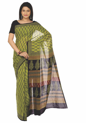 Kalakari India Green Bagh Handblock Print Handcrafted Cotton Saree-Saree-Kalakari India-ZIBASA0022-Bagh, Cotton, Geographical Indication, Hand Blocks, Hand Crafted, Heritage Prints, Natural Dyes, Sarees, Sustainable Fabrics-[Linen,Ethnic,wear,Fashionista,Handloom,Handicraft,Indigo,blockprint,block,print,Cotton,Chanderi,Blue, latest,classy,party,bollywood,trendy,summer,style,traditional,formal,elegant,unique,style,hand,block,print, dabu,booti,gift,present,glamorous,affordable,collectible,Sari,Sar