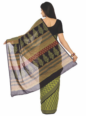 Kalakari India Green Bagh Handblock Print Handcrafted Cotton Saree-Saree-Kalakari India-ZIBASA0022-Bagh, Cotton, Geographical Indication, Hand Blocks, Hand Crafted, Heritage Prints, Natural Dyes, Sarees, Sustainable Fabrics-[Linen,Ethnic,wear,Fashionista,Handloom,Handicraft,Indigo,blockprint,block,print,Cotton,Chanderi,Blue, latest,classy,party,bollywood,trendy,summer,style,traditional,formal,elegant,unique,style,hand,block,print, dabu,booti,gift,present,glamorous,affordable,collectible,Sari,Sar