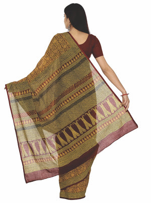 Kalakari India Mustard Yellow Bagh Hand block Print Handcrafted Cotton Saree-Saree-Kalakari India-ZIBASA0025-Bagh, Cotton, Geographical Indication, Hand Blocks, Hand Crafted, Heritage Prints, Natural Dyes, Sarees, Sustainable Fabrics-[Linen,Ethnic,wear,Fashionista,Handloom,Handicraft,Indigo,blockprint,block,print,Cotton,Chanderi,Blue, latest,classy,party,bollywood,trendy,summer,style,traditional,formal,elegant,unique,style,hand,block,print, dabu,booti,gift,present,glamorous,affordable,collectibl