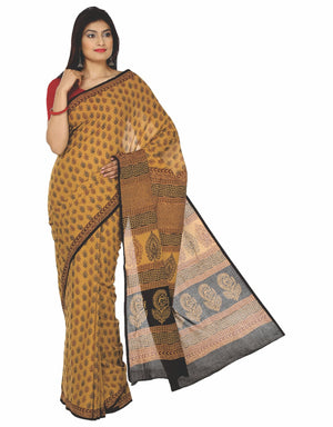 Mustard Yellow Cotton Handblock Bagh Print Handcrafted Saree-Saree-Kalakari India-ZIBASA0026-Bagh, Cotton, Geographical Indication, Hand Blocks, Hand Crafted, Heritage Prints, Natural Dyes, Sarees, Sustainable Fabrics-[Linen,Ethnic,wear,Fashionista,Handloom,Handicraft,Indigo,blockprint,block,print,Cotton,Chanderi,Blue, latest,classy,party,bollywood,trendy,summer,style,traditional,formal,elegant,unique,style,hand,block,print, dabu,booti,gift,present,glamorous,affordable,collectible,Sari,Saree,pri
