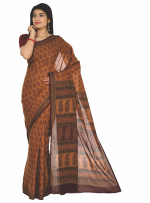 Orange Cotton Handblock Bagh Print Handcrafted Saree-Saree-Kalakari India-ZIBASA0029-Bagh, Cotton, Geographical Indication, Hand Blocks, Hand Crafted, Heritage Prints, Natural Dyes, Sarees, Sustainable Fabrics-[Linen,Ethnic,wear,Fashionista,Handloom,Handicraft,Indigo,blockprint,block,print,Cotton,Chanderi,Blue, latest,classy,party,bollywood,trendy,summer,style,traditional,formal,elegant,unique,style,hand,block,print, dabu,booti,gift,present,glamorous,affordable,collectible,Sari,Saree,printed, ho