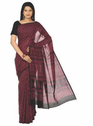 Maroon & Black Cotton Hand Block Bagh Print Handcrafted Saree-Saree-Kalakari India-ZIBASA0035-Bagh, Cotton, Geographical Indication, Hand Blocks, Hand Crafted, Heritage Prints, Natural Dyes, Sarees, Sustainable Fabrics-[Linen,Ethnic,wear,Fashionista,Handloom,Handicraft,Indigo,blockprint,block,print,Cotton,Chanderi,Blue, latest,classy,party,bollywood,trendy,summer,style,traditional,formal,elegant,unique,style,hand,block,print, dabu,booti,gift,present,glamorous,affordable,collectible,Sari,Saree,pr