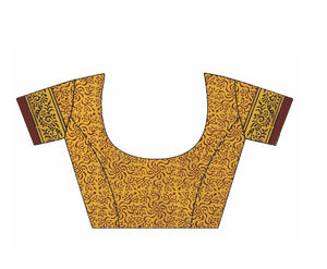 Yellow Cotton Hand Block Bagh Print Handcrafted Saree-Saree-Kalakari India-ZIBASA0037-Bagh, Cotton, Geographical Indication, Hand Blocks, Hand Crafted, Heritage Prints, Natural Dyes, Sarees, Sustainable Fabrics-[Linen,Ethnic,wear,Fashionista,Handloom,Handicraft,Indigo,blockprint,block,print,Cotton,Chanderi,Blue, latest,classy,party,bollywood,trendy,summer,style,traditional,formal,elegant,unique,style,hand,block,print, dabu,booti,gift,present,glamorous,affordable,collectible,Sari,Saree,printed, h