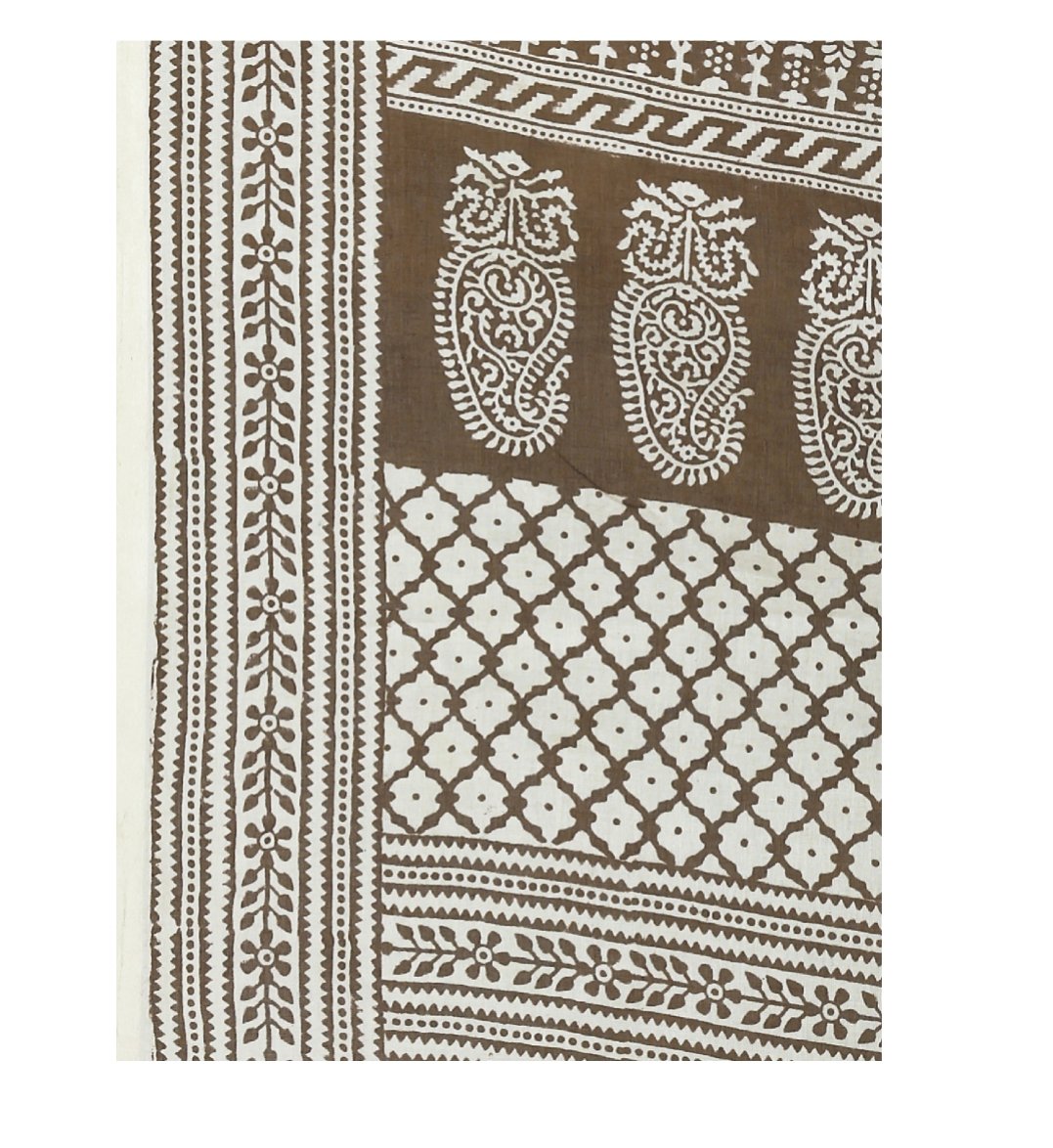 Off-White Cotton Hand Block Bagh Print Handcrafted Saree-Saree-Kalakari India-ZIBASA0040-Bagh, Cotton, Geographical Indication, Hand Blocks, Hand Crafted, Heritage Prints, Natural Dyes, Sarees, Sustainable Fabrics-[Linen,Ethnic,wear,Fashionista,Handloom,Handicraft,Indigo,blockprint,block,print,Cotton,Chanderi,Blue, latest,classy,party,bollywood,trendy,summer,style,traditional,formal,elegant,unique,style,hand,block,print, dabu,booti,gift,present,glamorous,affordable,collectible,Sari,Saree,printed