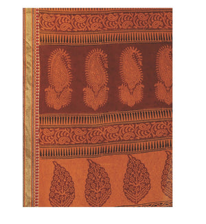 Orange Cotton Hand Block Bagh Print Handcrafted Saree-Saree-Kalakari India-ZIBASA0045-Bagh, Cotton, Geographical Indication, Hand Blocks, Hand Crafted, Heritage Prints, Natural Dyes, Sarees, Sustainable Fabrics-[Linen,Ethnic,wear,Fashionista,Handloom,Handicraft,Indigo,blockprint,block,print,Cotton,Chanderi,Blue, latest,classy,party,bollywood,trendy,summer,style,traditional,formal,elegant,unique,style,hand,block,print, dabu,booti,gift,present,glamorous,affordable,collectible,Sari,Saree,printed, h