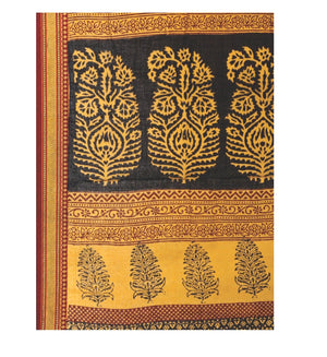 Mustard Yellow Cotton Hand Block Bagh Print Handcrafted Saree-Saree-Kalakari India-ZIBASA0046-Bagh, Cotton, Geographical Indication, Hand Blocks, Hand Crafted, Heritage Prints, Natural Dyes, Sarees, Sustainable Fabrics-[Linen,Ethnic,wear,Fashionista,Handloom,Handicraft,Indigo,blockprint,block,print,Cotton,Chanderi,Blue, latest,classy,party,bollywood,trendy,summer,style,traditional,formal,elegant,unique,style,hand,block,print, dabu,booti,gift,present,glamorous,affordable,collectible,Sari,Saree,pr