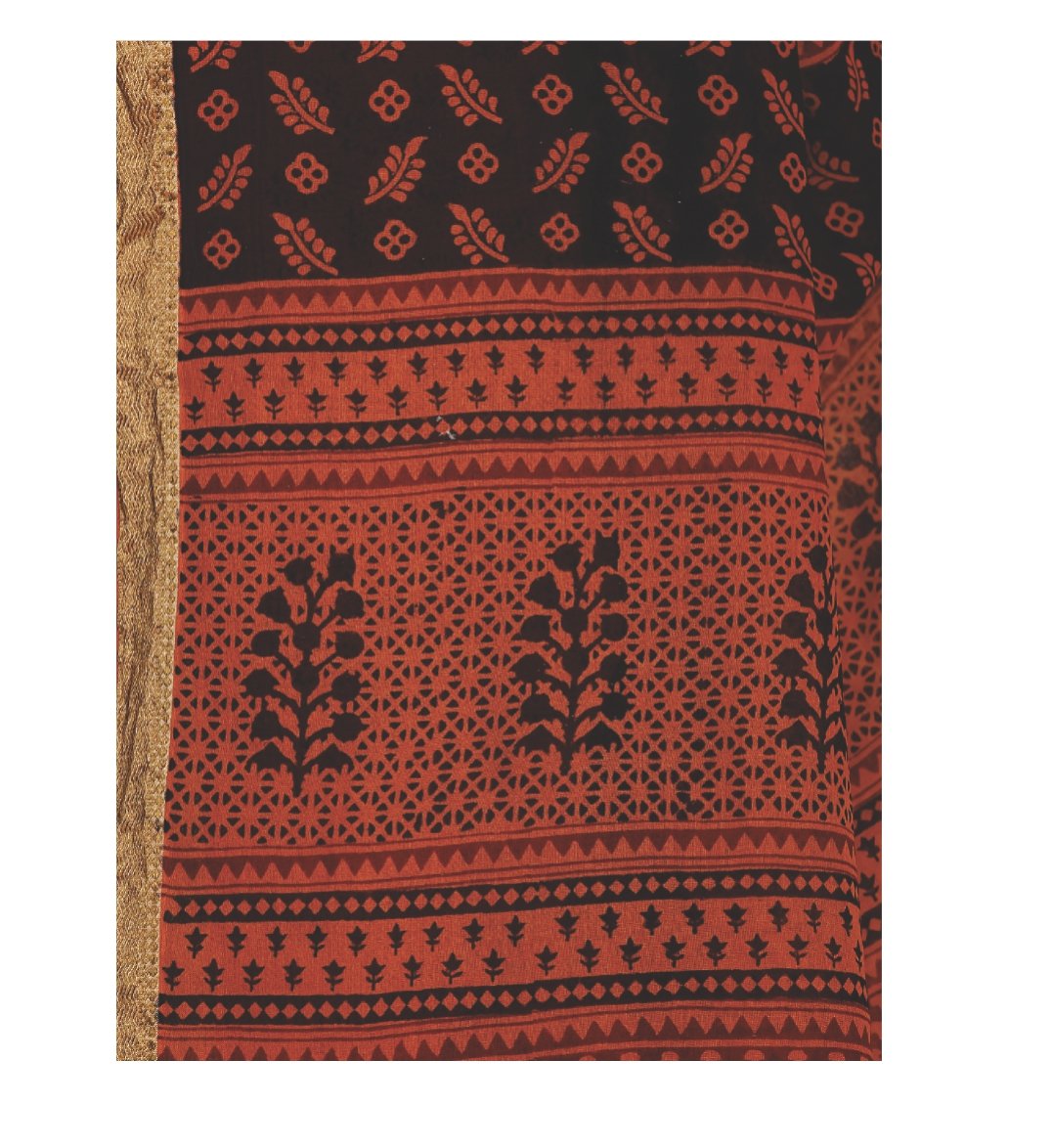 Orange Cotton Hand Block Bagh Print Handcrafted Saree-Saree-Kalakari India-ZIBASA0055-Bagh, Cotton, Geographical Indication, Hand Blocks, Hand Crafted, Heritage Prints, Natural Dyes, Sarees, Sustainable Fabrics-[Linen,Ethnic,wear,Fashionista,Handloom,Handicraft,Indigo,blockprint,block,print,Cotton,Chanderi,Blue, latest,classy,party,bollywood,trendy,summer,style,traditional,formal,elegant,unique,style,hand,block,print, dabu,booti,gift,present,glamorous,affordable,collectible,Sari,Saree,printed, h