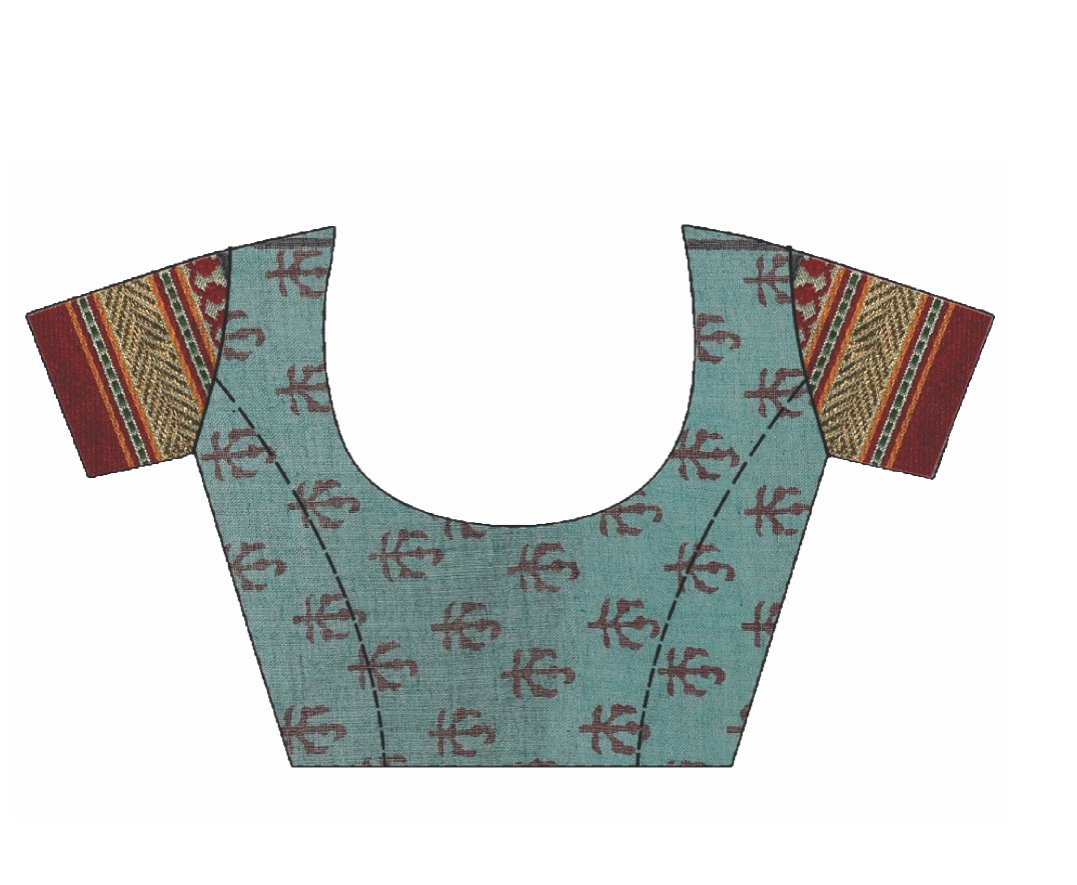 Teal Green Cotton Hand Block Bagh Print Handcrafted Saree-Saree-Kalakari India-ZIBASA0056-Bagh, Cotton, Geographical Indication, Hand Blocks, Hand Crafted, Heritage Prints, Natural Dyes, Sarees, Sustainable Fabrics-[Linen,Ethnic,wear,Fashionista,Handloom,Handicraft,Indigo,blockprint,block,print,Cotton,Chanderi,Blue, latest,classy,party,bollywood,trendy,summer,style,traditional,formal,elegant,unique,style,hand,block,print, dabu,booti,gift,present,glamorous,affordable,collectible,Sari,Saree,printe
