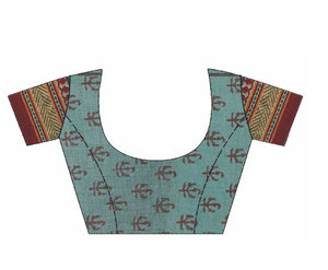 Teal Green Cotton Hand Block Bagh Print Handcrafted Saree-Saree-Kalakari India-ZIBASA0056-Bagh, Cotton, Geographical Indication, Hand Blocks, Hand Crafted, Heritage Prints, Natural Dyes, Sarees, Sustainable Fabrics-[Linen,Ethnic,wear,Fashionista,Handloom,Handicraft,Indigo,blockprint,block,print,Cotton,Chanderi,Blue, latest,classy,party,bollywood,trendy,summer,style,traditional,formal,elegant,unique,style,hand,block,print, dabu,booti,gift,present,glamorous,affordable,collectible,Sari,Saree,printe