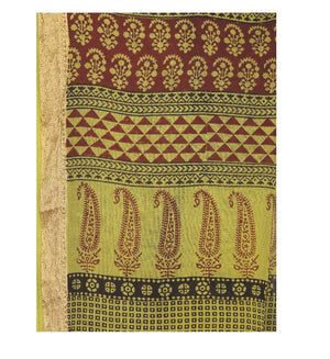 Green Cotton Hand Block Bagh Print Handcrafted Saree-Saree-Kalakari India-ZIBASA0057-Bagh, Cotton, Geographical Indication, Hand Blocks, Hand Crafted, Heritage Prints, Natural Dyes, Sarees, Sustainable Fabrics-[Linen,Ethnic,wear,Fashionista,Handloom,Handicraft,Indigo,blockprint,block,print,Cotton,Chanderi,Blue, latest,classy,party,bollywood,trendy,summer,style,traditional,formal,elegant,unique,style,hand,block,print, dabu,booti,gift,present,glamorous,affordable,collectible,Sari,Saree,printed, ho