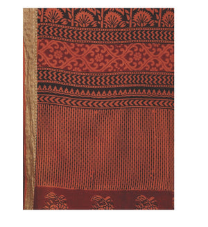 Rust Orange Cotton Hand Block Bagh Print Handcrafted Saree-Saree-Kalakari India-ZIBASA0063-Bagh, Cotton, Geographical Indication, Hand Blocks, Hand Crafted, Heritage Prints, Natural Dyes, Sarees, Sustainable Fabrics-[Linen,Ethnic,wear,Fashionista,Handloom,Handicraft,Indigo,blockprint,block,print,Cotton,Chanderi,Blue, latest,classy,party,bollywood,trendy,summer,style,traditional,formal,elegant,unique,style,hand,block,print, dabu,booti,gift,present,glamorous,affordable,collectible,Sari,Saree,print