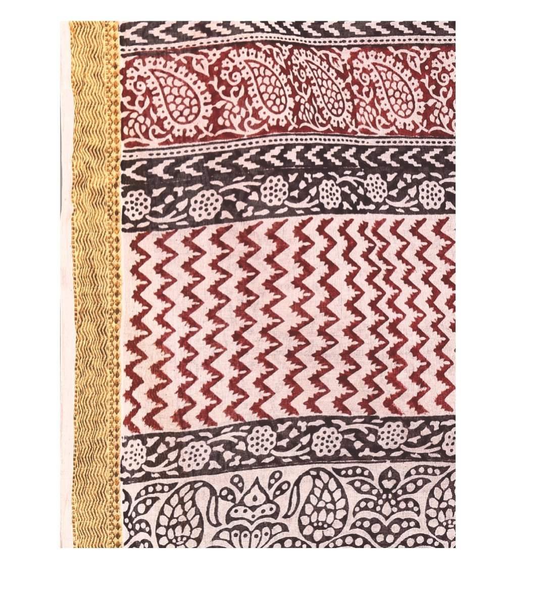Pink hand block print Bagh cotton saree with traditional handcrafted design.