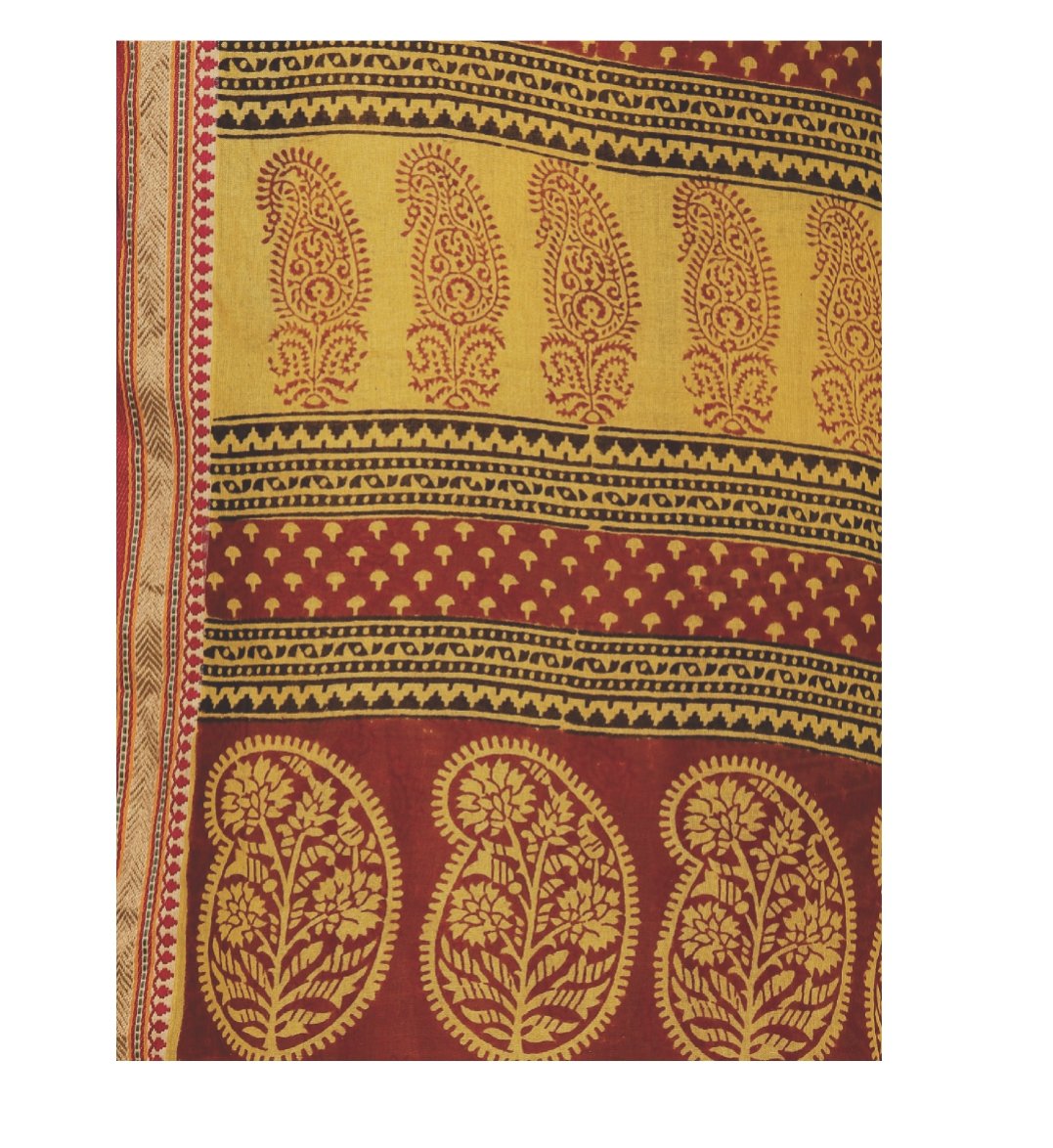 Mustard Yellow Cotton Hand Block Bagh Print Handcrafted Saree-Saree-Kalakari India-ZIBASA0067-Bagh, Cotton, Geographical Indication, Hand Blocks, Hand Crafted, Heritage Prints, Natural Dyes, Sarees, Sustainable Fabrics-[Linen,Ethnic,wear,Fashionista,Handloom,Handicraft,Indigo,blockprint,block,print,Cotton,Chanderi,Blue, latest,classy,party,bollywood,trendy,summer,style,traditional,formal,elegant,unique,style,hand,block,print, dabu,booti,gift,present,glamorous,affordable,collectible,Sari,Saree,pr